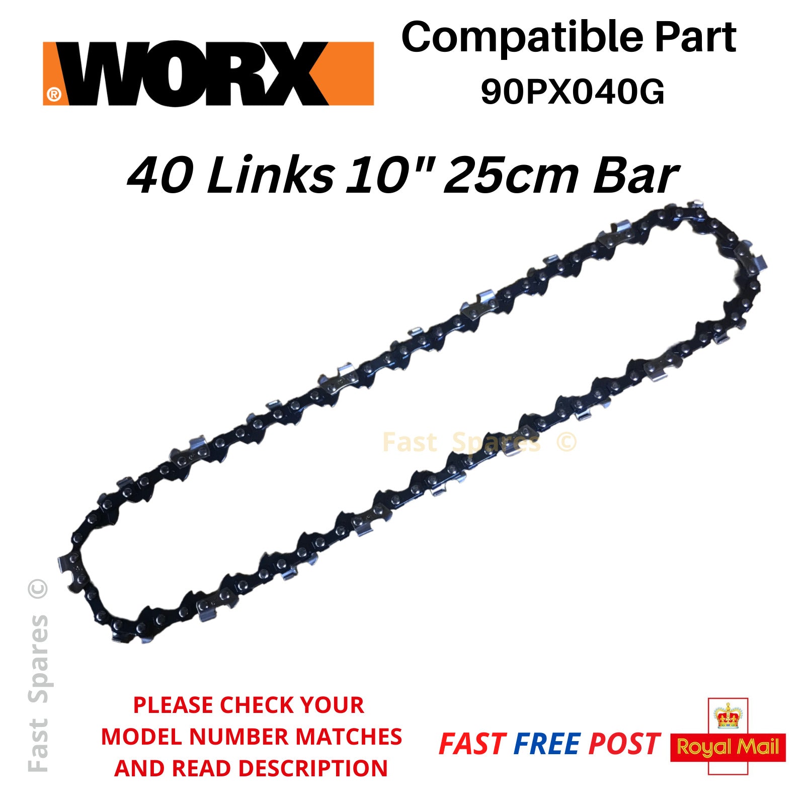 WORX WG322E.9 Replacement Chainsaw Chain 25cm 10 inch 40 Links