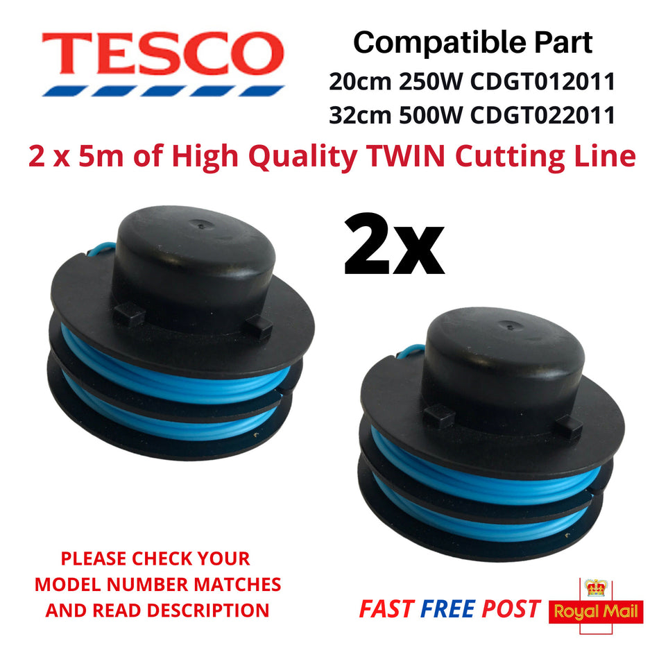 2 x Spool & Line For TESCO CDGT022011 Strimmer 500W Grass Edge Trimmer FAST POST