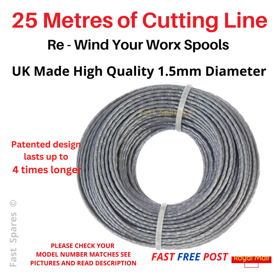 WORX WG163E Strimmer Cutting Line Wire 25m x 1.5mm FAST POST