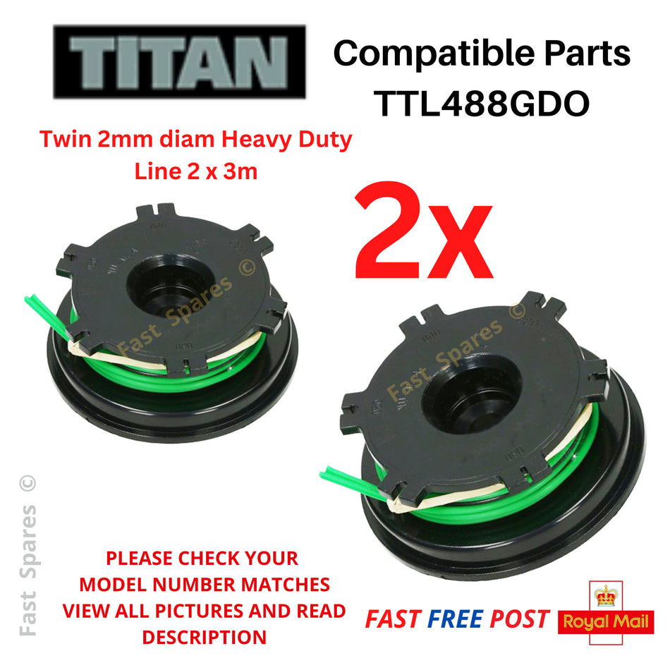 TTL488GDO Spool & Line for TITAN SCREWFIX Trimmer Strimmer FAST UK POST x 2