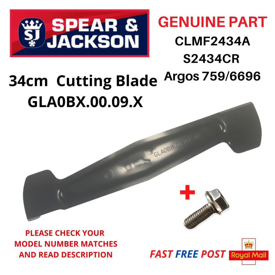 Spear & Jackson CLMF2434A Lawnmower Blade + Bolt  GLA0BX.00.09.X FAST POST