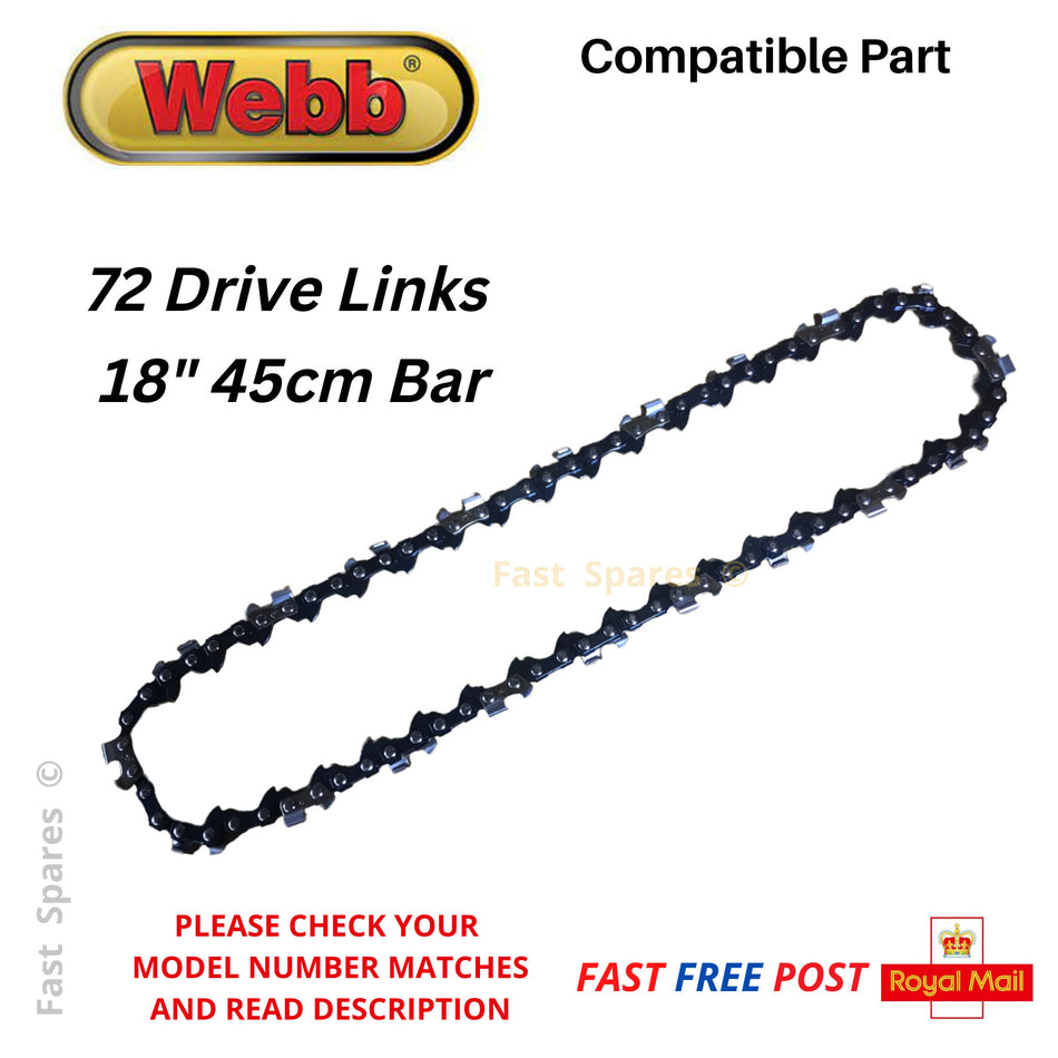 WEBB WEPCS18 Replacement Chainsaw Chain 72 Drive Links FAST POST