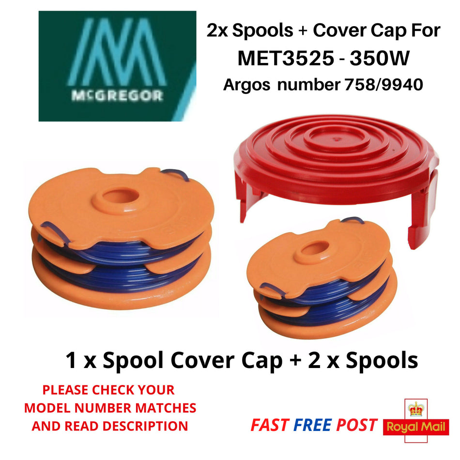 McGregor MET3525 Spool Cap + 2 x Spool For Grass Trimmer Strimmer 350w FAST POST