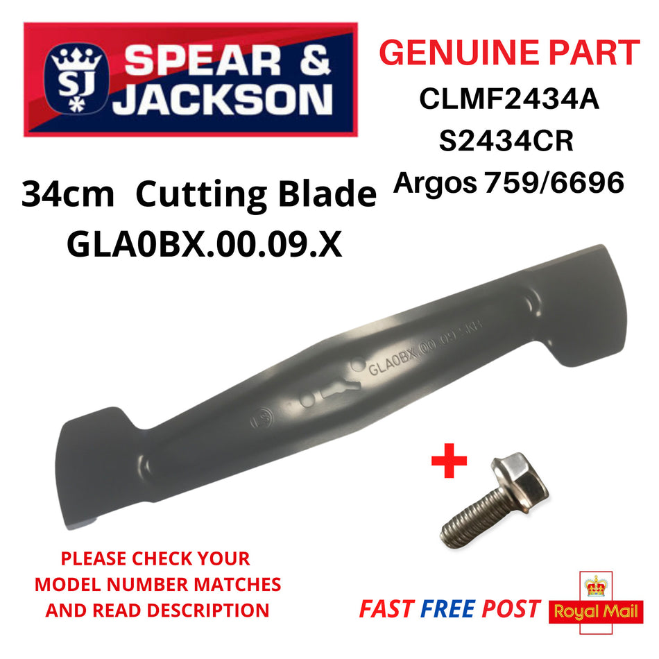 Spear & Jackson S2434CR Lawnmower Blade + Bolt  GLA0BX.00.09.X FAST POST