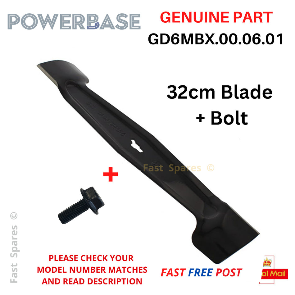 POWERBASE M5E1232E Lawnmower  32cm Metal Cutting Blade + Bolt FAST POST