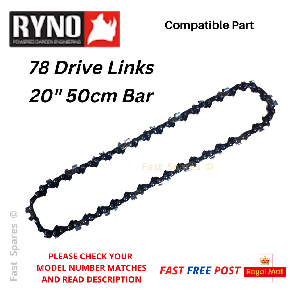 Ryno YT9602 Chainsaw Chain 20" 50cm Bar 78 Drive Links FAST POST