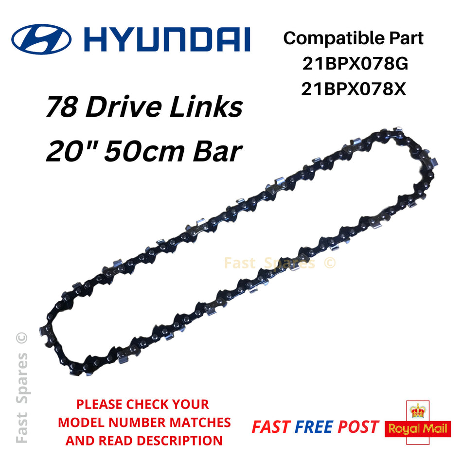 Hyundai HYC3816 Chainsaw Chain 20" 50cm Bar 78 Drive Links FAST POST
