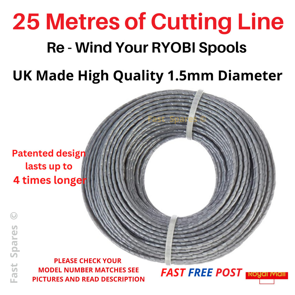 RYOBI 18v OLT1832 Strimmer Cutting Line Wire 25m x 1.5mm FAST POST