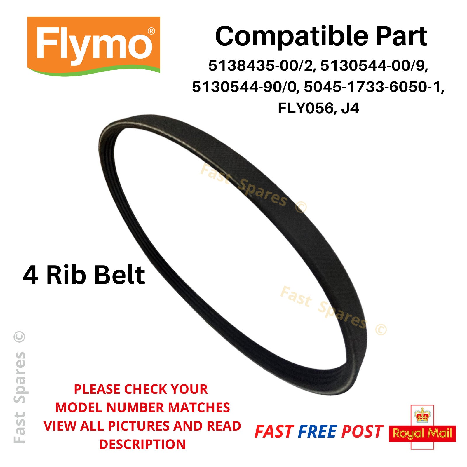 FLYMO Easi Glide 330 Easi Glide 330VX Drive Belt 4 Ribs PJ483 FAST POS ...