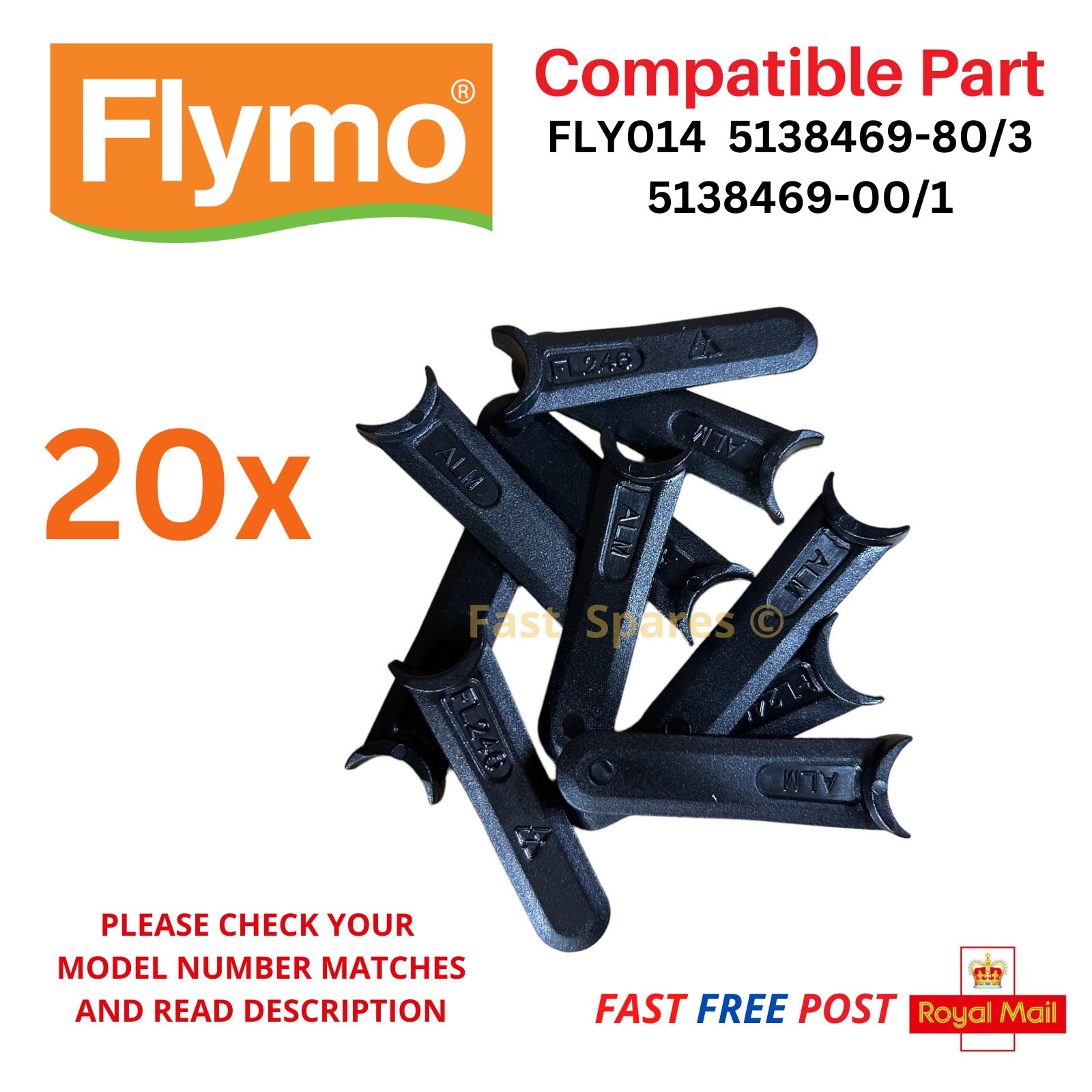 20 x Flymo Plastic Blades for HOVERVAC 28 2800 30 HV280 HV2800 Microli fastspares