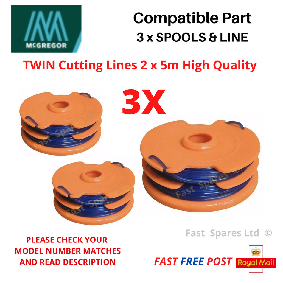 TWIN Spool & Line For McGregor MET3525 Strimmer / Edge Trimmer FAST POST x3