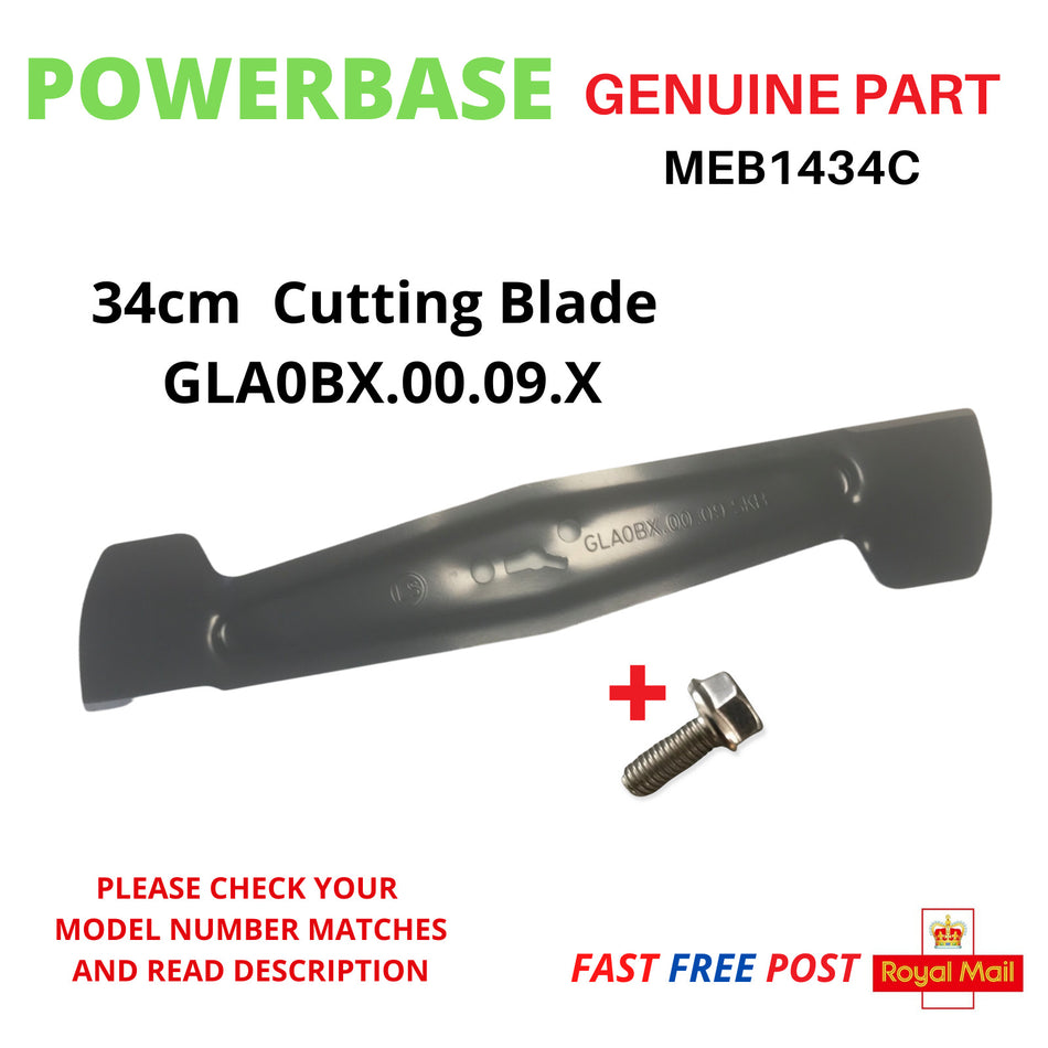 POWERBASE  MEB1434C Lawnmower Blade + Bolt GLA0BX.00.09.X FAST POST