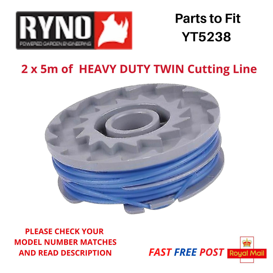 RYNO YT5238 TWIN Line & Spool for Strimmer Grass Edge Trimmer FAST POST