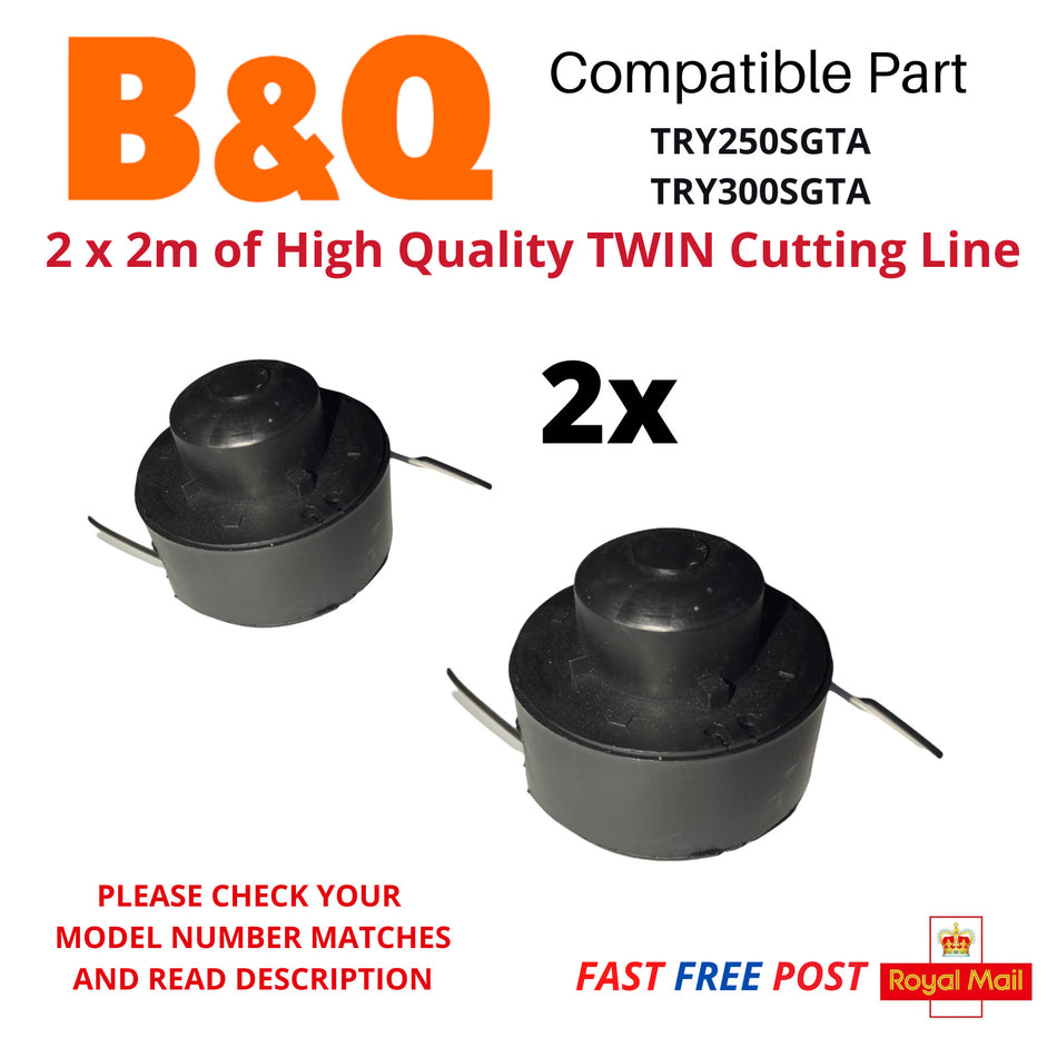 B&Q TRY250SGTA TWIN 2m Line & Spool for  Strimmer Trimmer FAST POST x2